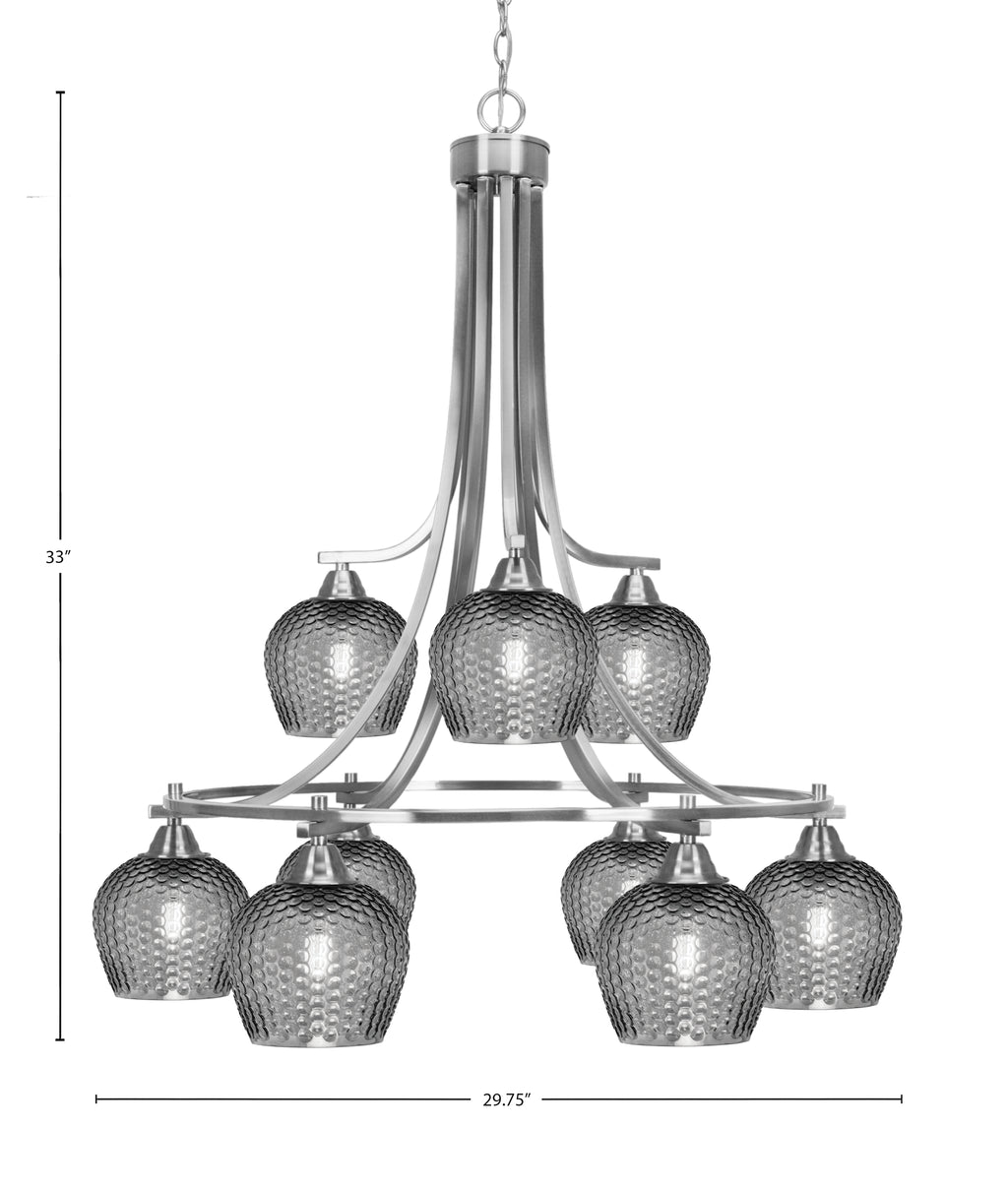 Paramount Nine Light Chandelier in Brushed Nickel with Smoke Textured Shade