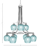 Paramount Nine Light Chandelier in Brushed Nickel with Turquoise Textured Shade