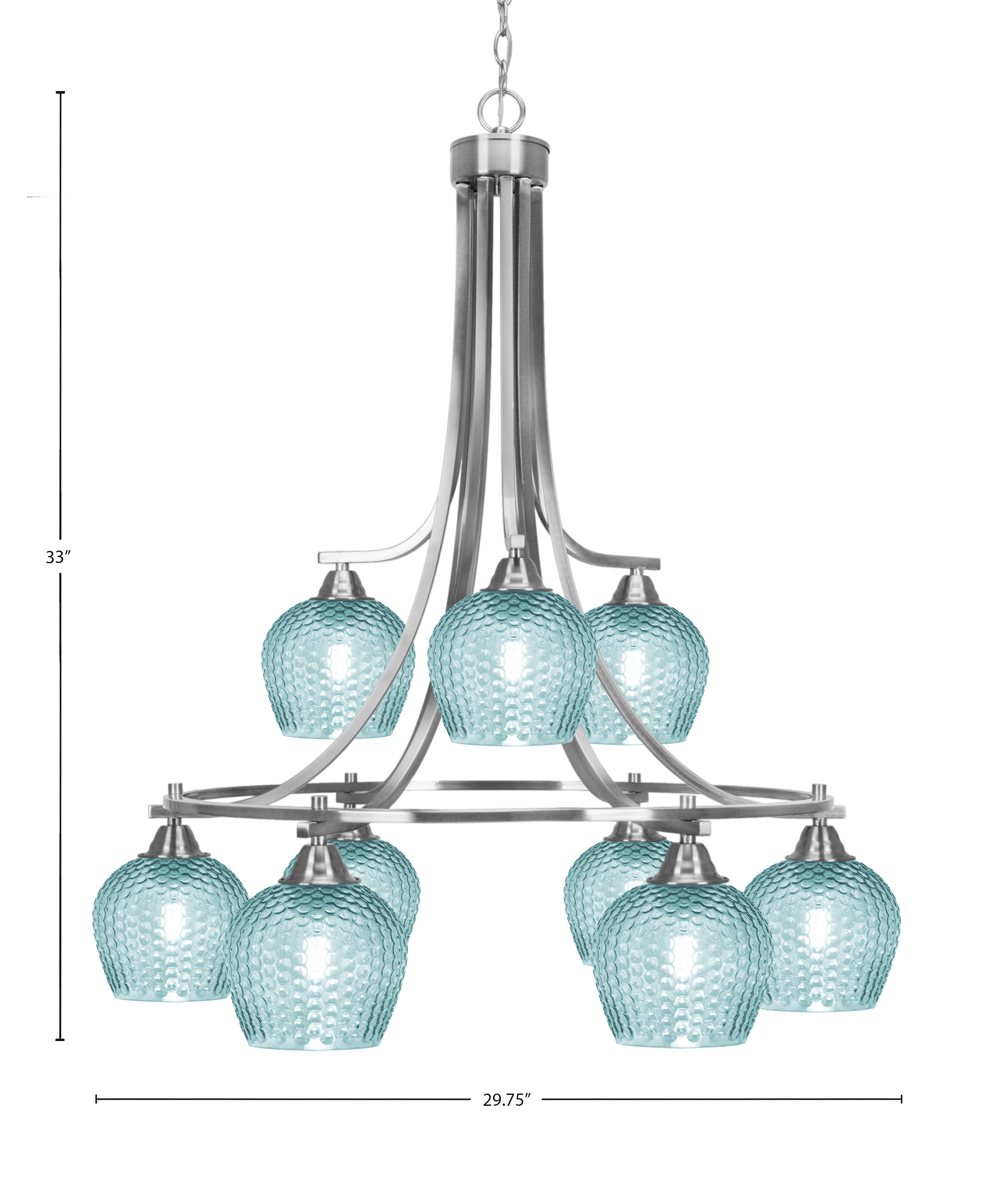 Paramount Nine Light Chandelier in Brushed Nickel with Turquoise Textured Shade