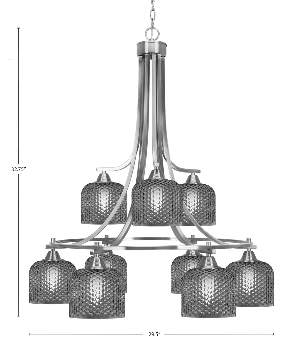 Paramount Nine Light Chandelier in Brushed Nickel with Smoke Textured Shade