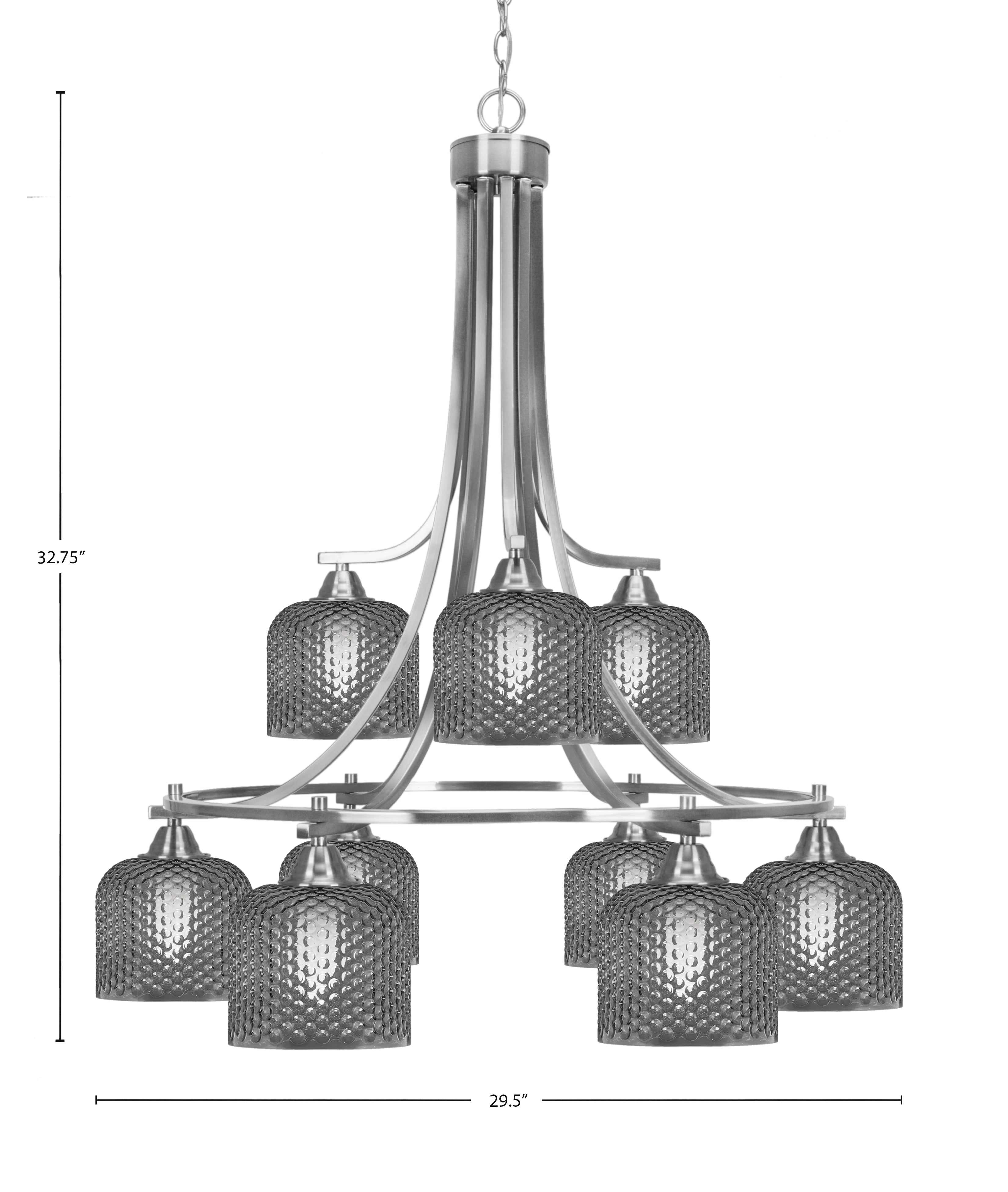 Paramount Nine Light Chandelier in Brushed Nickel with Smoke Textured Shade