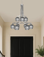 Paramount Nine Light Chandelier in Brushed Nickel with Smoke Textured Shade