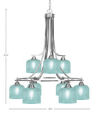 Paramount Nine Light Chandelier in Brushed Nickel with Turquoise Textured Shade