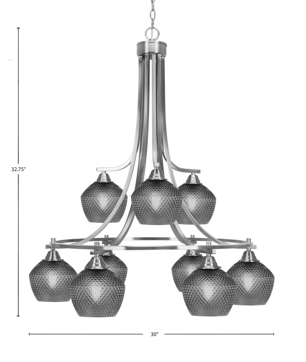 Paramount Nine Light Chandelier in Brushed Nickel with Smoke Textured Shade