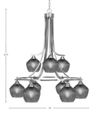 Paramount Nine Light Chandelier in Brushed Nickel with Smoke Textured Shade