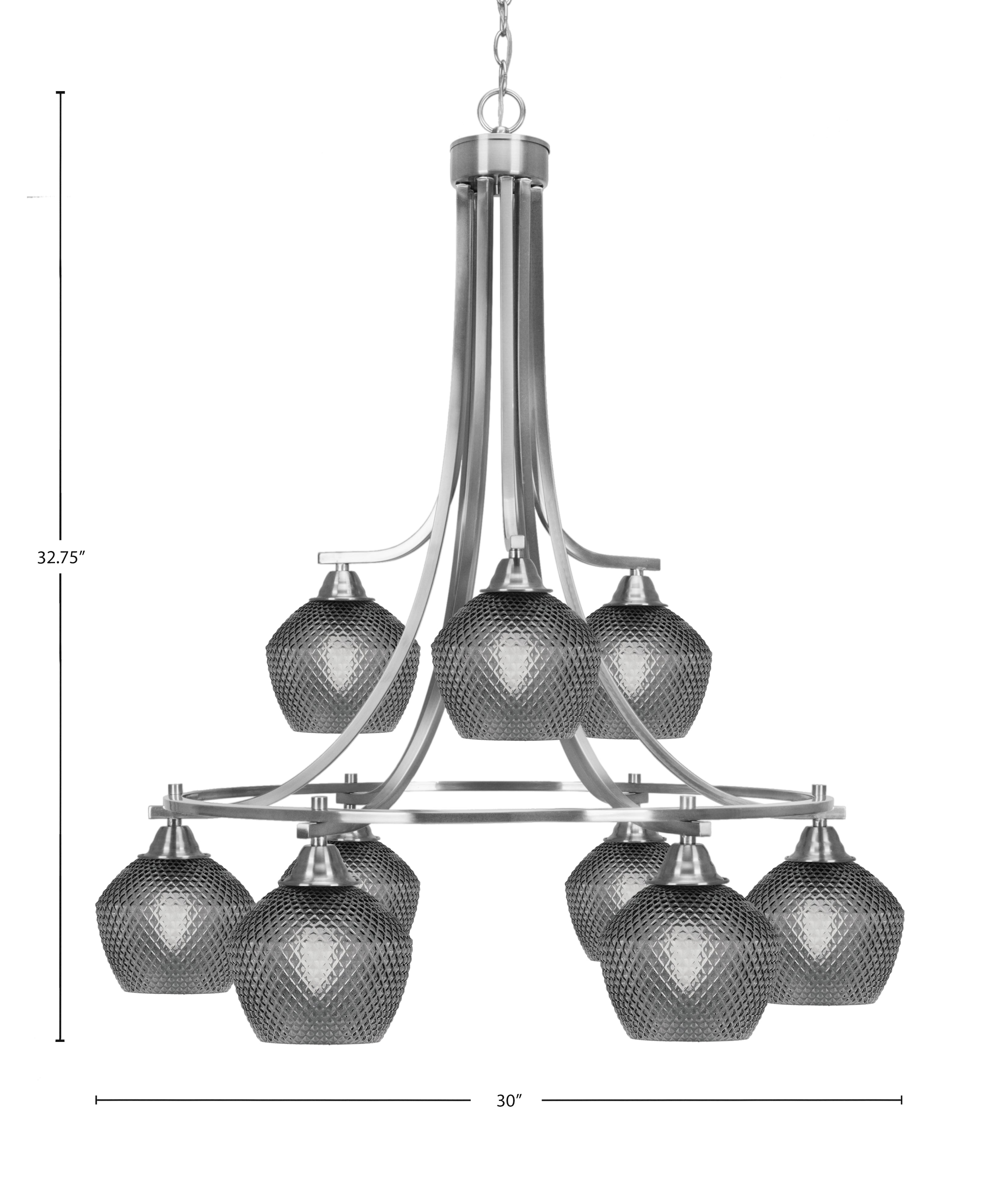 Paramount Nine Light Chandelier in Brushed Nickel with Smoke Textured Shade