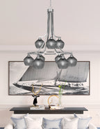 Paramount Nine Light Chandelier in Brushed Nickel with Smoke Textured Shade