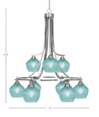 Paramount Nine Light Chandelier in Brushed Nickel with Turquoise Textured Shade