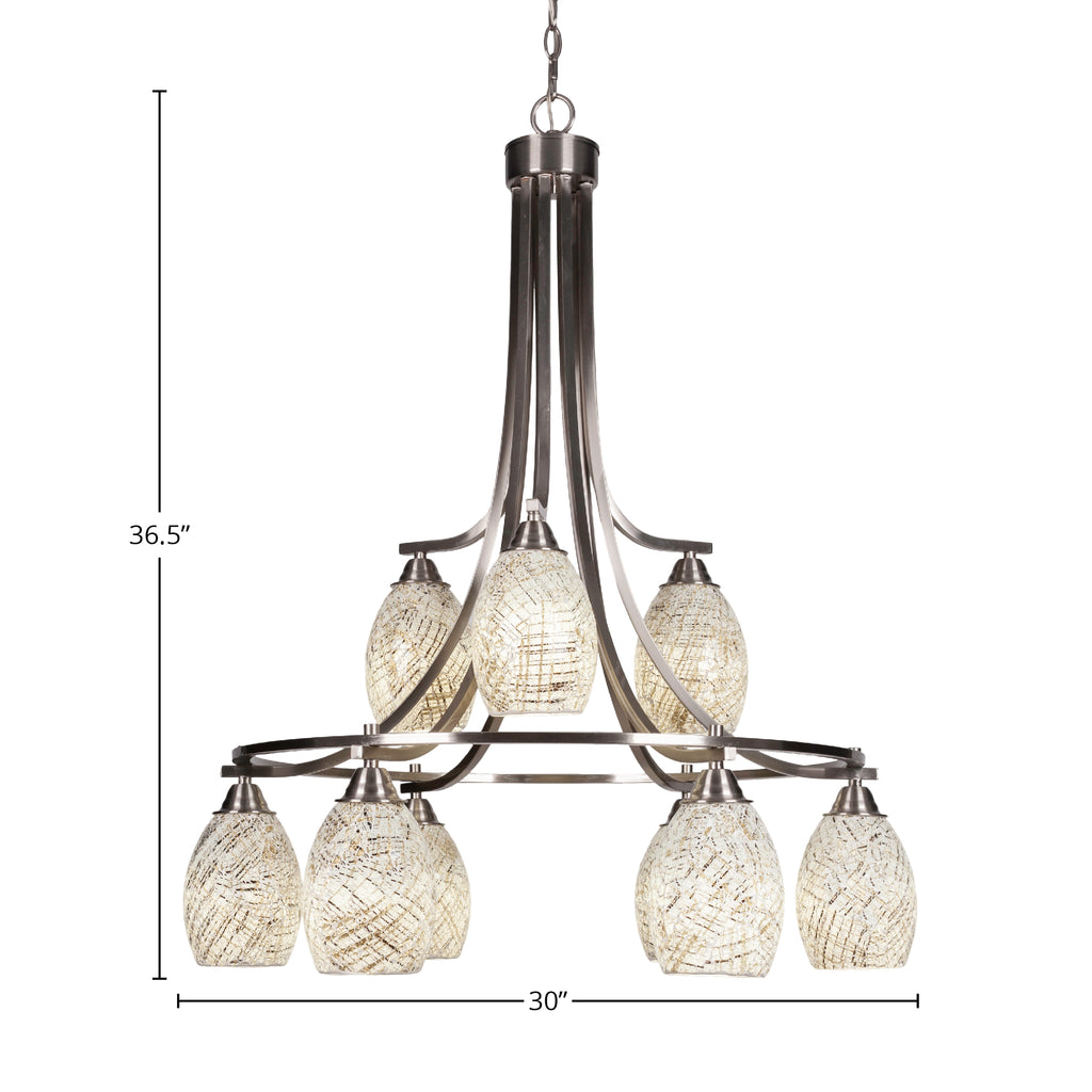 Paramount Nine Light Chandelier in Brushed Nickel with 5" Natural Fusion Shade