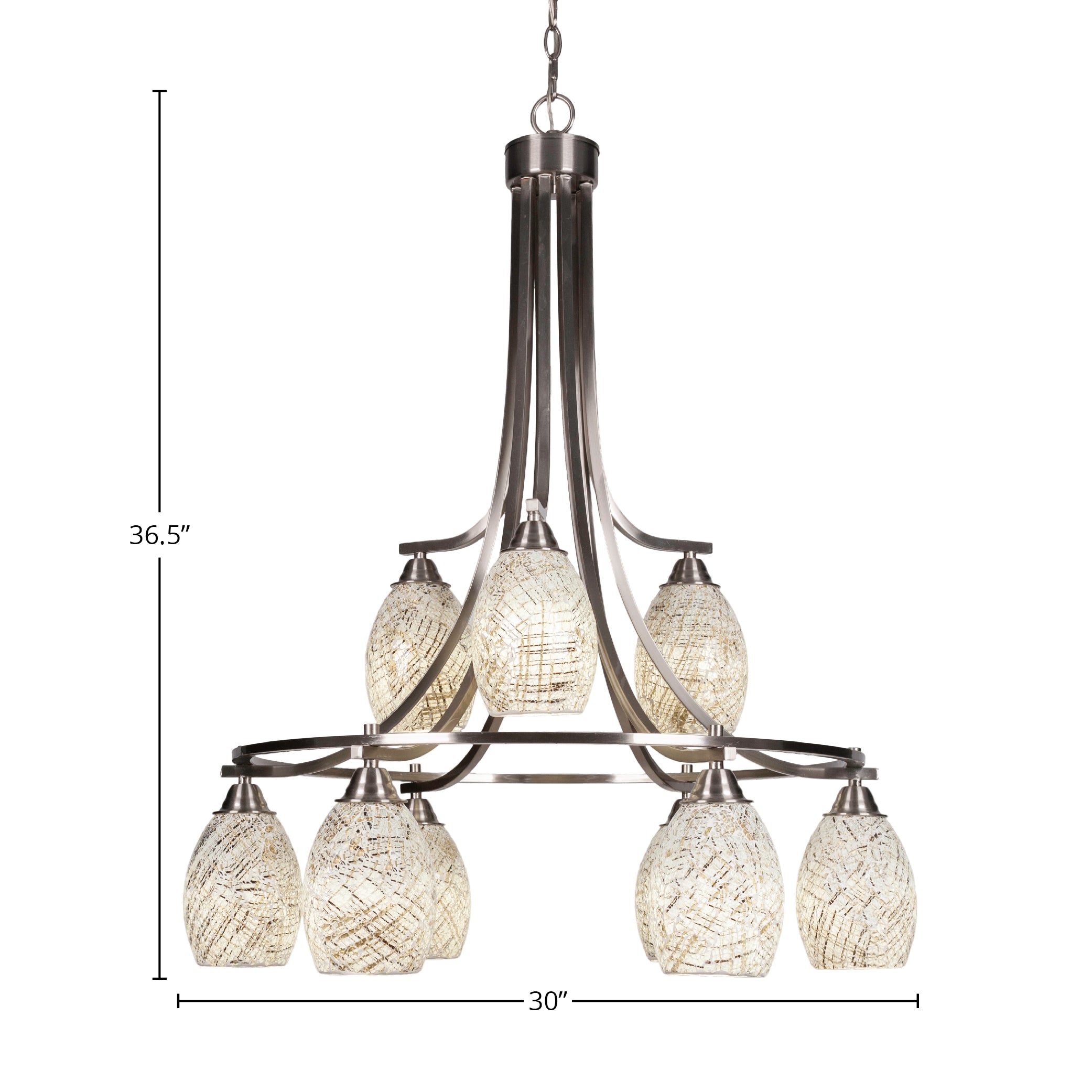 Paramount Nine Light Chandelier in Brushed Nickel with 5" Natural Fusion Shade