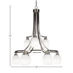 Paramount Nine Light Chandelier in Brushed Nickel with 5" White Linen Shade