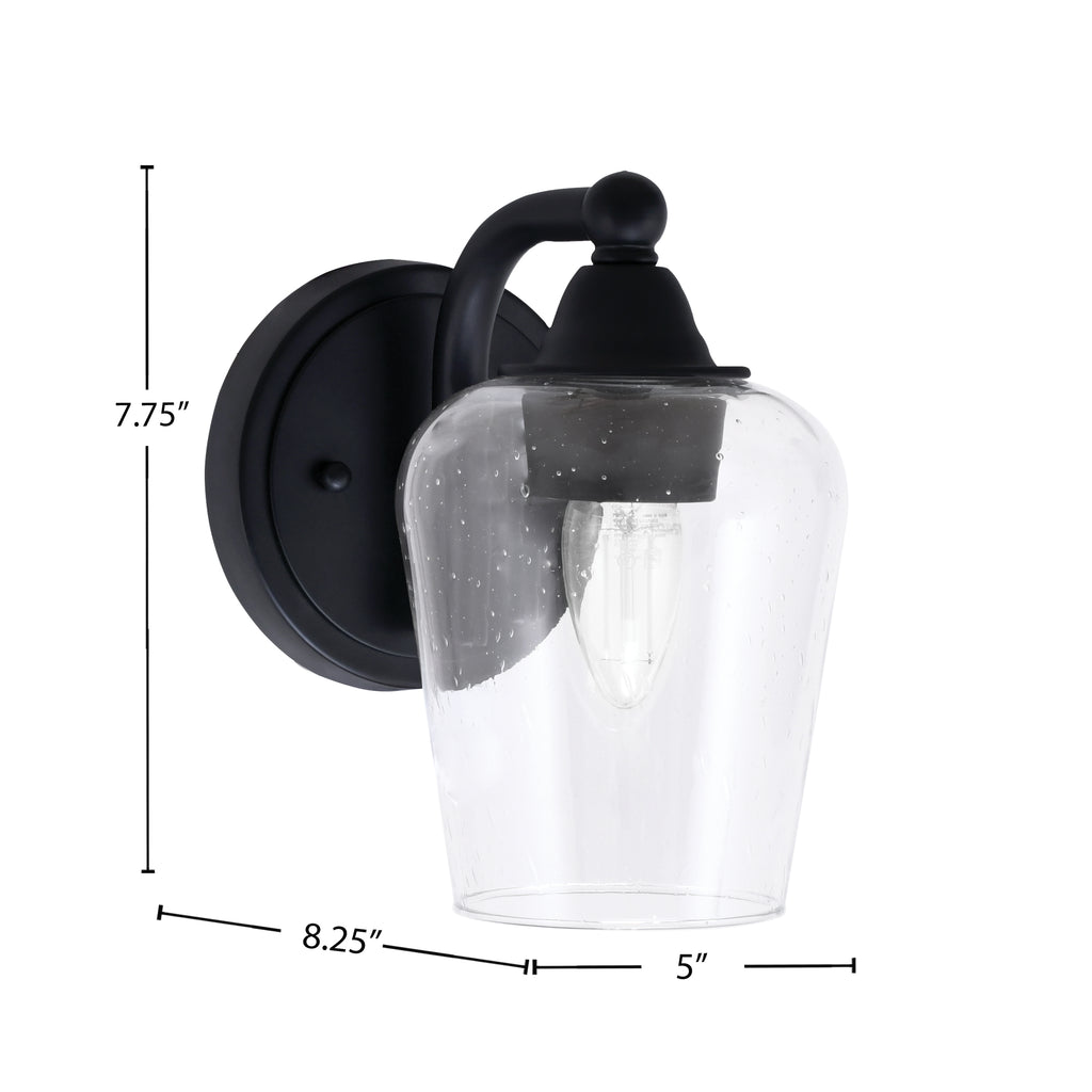 Paramount One Light Wall Sconce in Matte Black with 5" Clear Bubble Shade