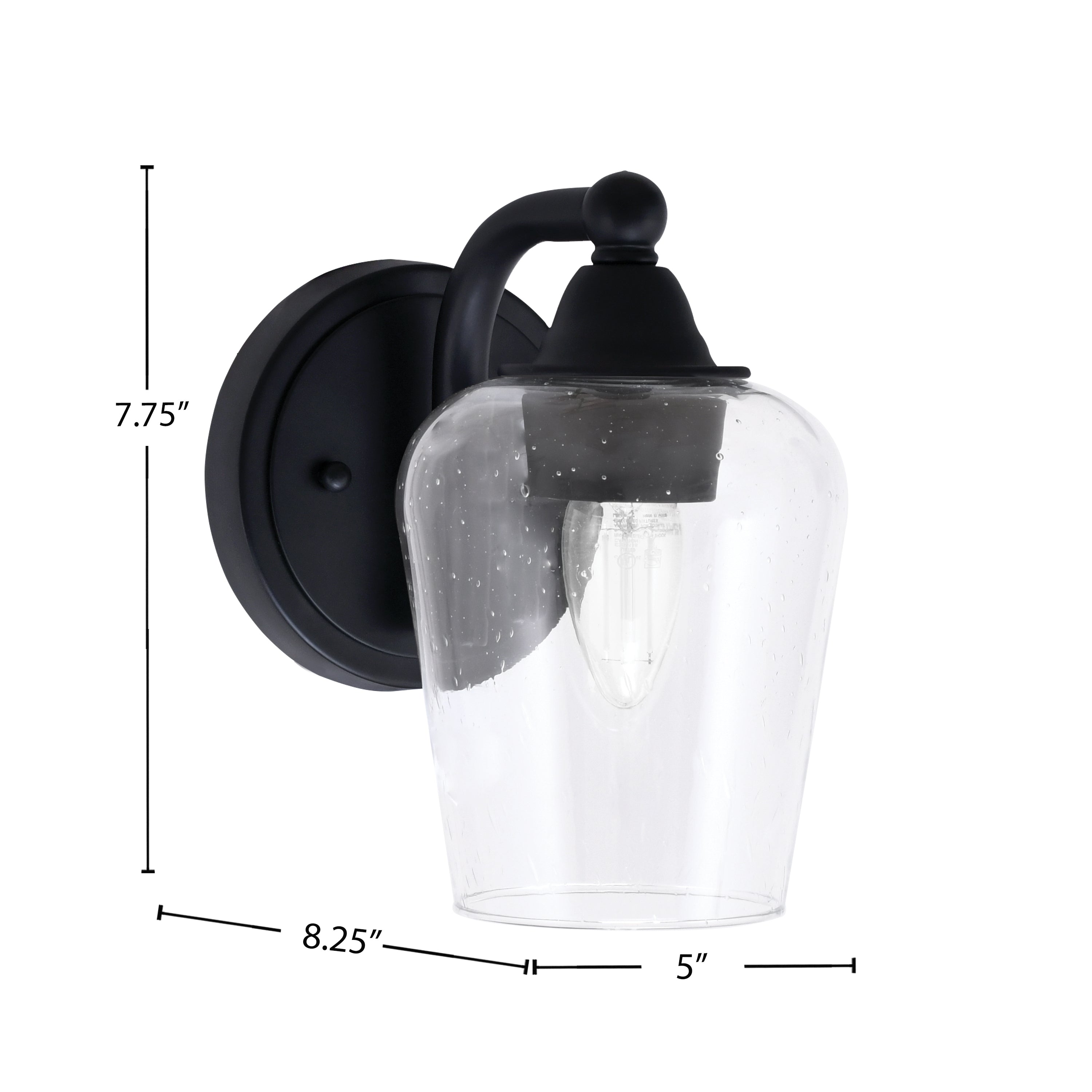 Paramount One Light Wall Sconce in Matte Black with 5" Clear Bubble Shade