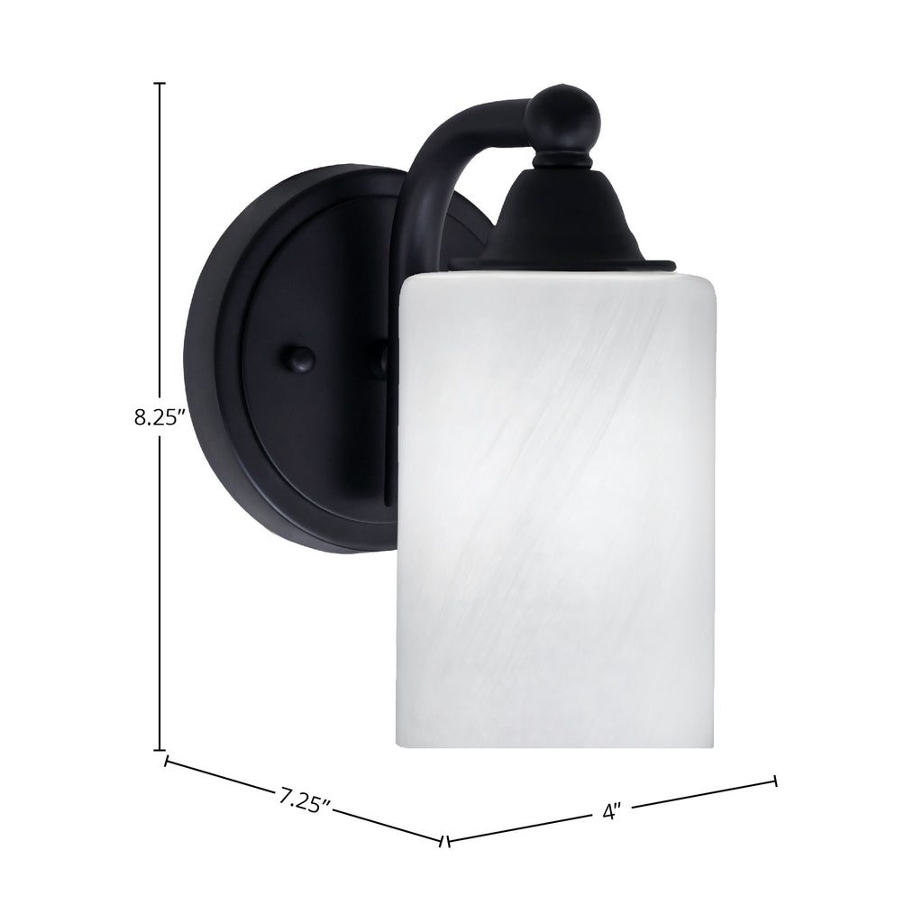 Paramount One Light Wall Sconce in Matte Black with 4" White Marble Shade