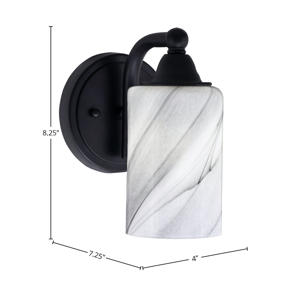 Paramount One Light Wall Sconce in Matte Black with 4" Onyx Swirl Shade
