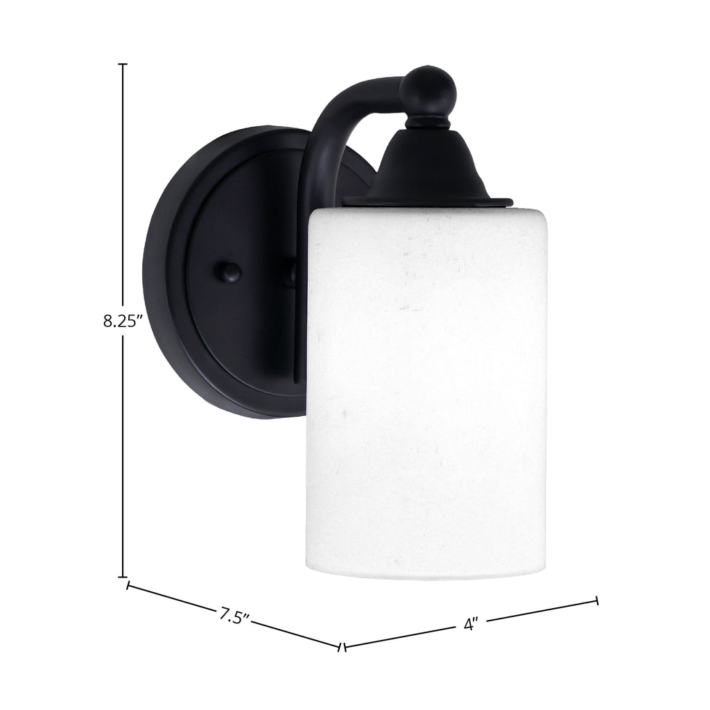 Paramount One Light Wall Sconce in Matte Black with 4" White Muslin Shade