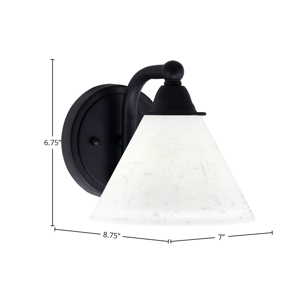 Paramount One Light Wall Sconce in Matte Black with 7" White Muslin Shade