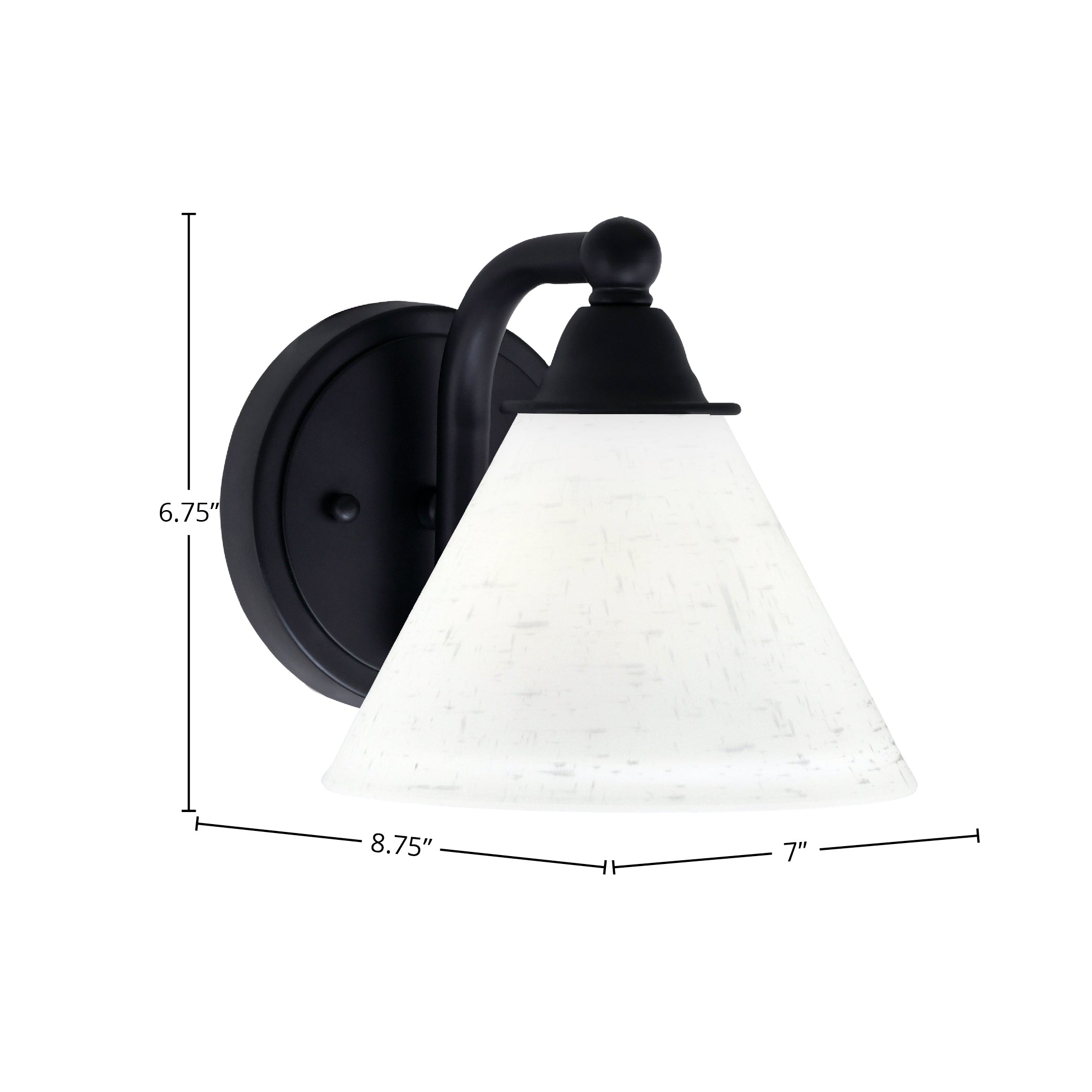 Paramount One Light Wall Sconce in Matte Black with 7" White Muslin Shade