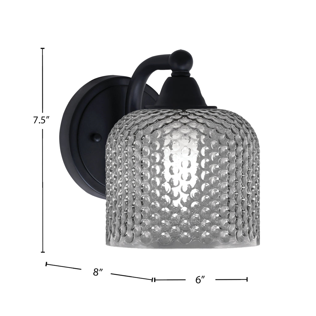 Paramount One Light Wall Sconce in Matte Black with Smoke Textured Shade