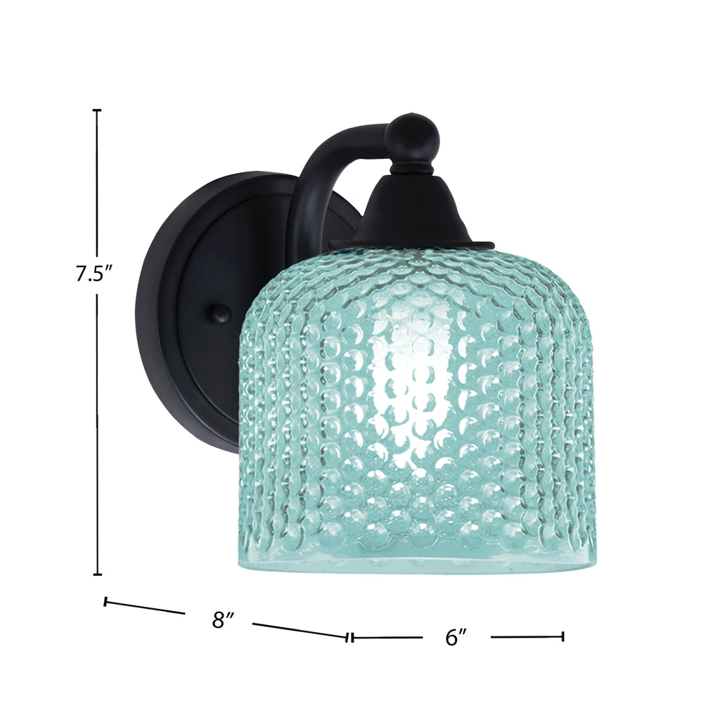 Paramount One Light Wall Sconce in Matte Black with Turquoise Textured Shade