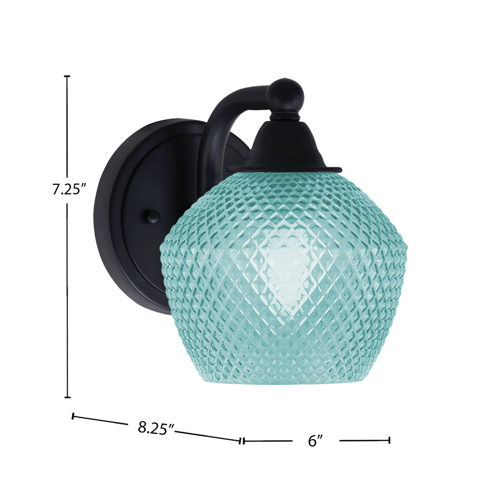 Paramount One Light Wall Sconce in Matte Black with Turquoise Textured Shade