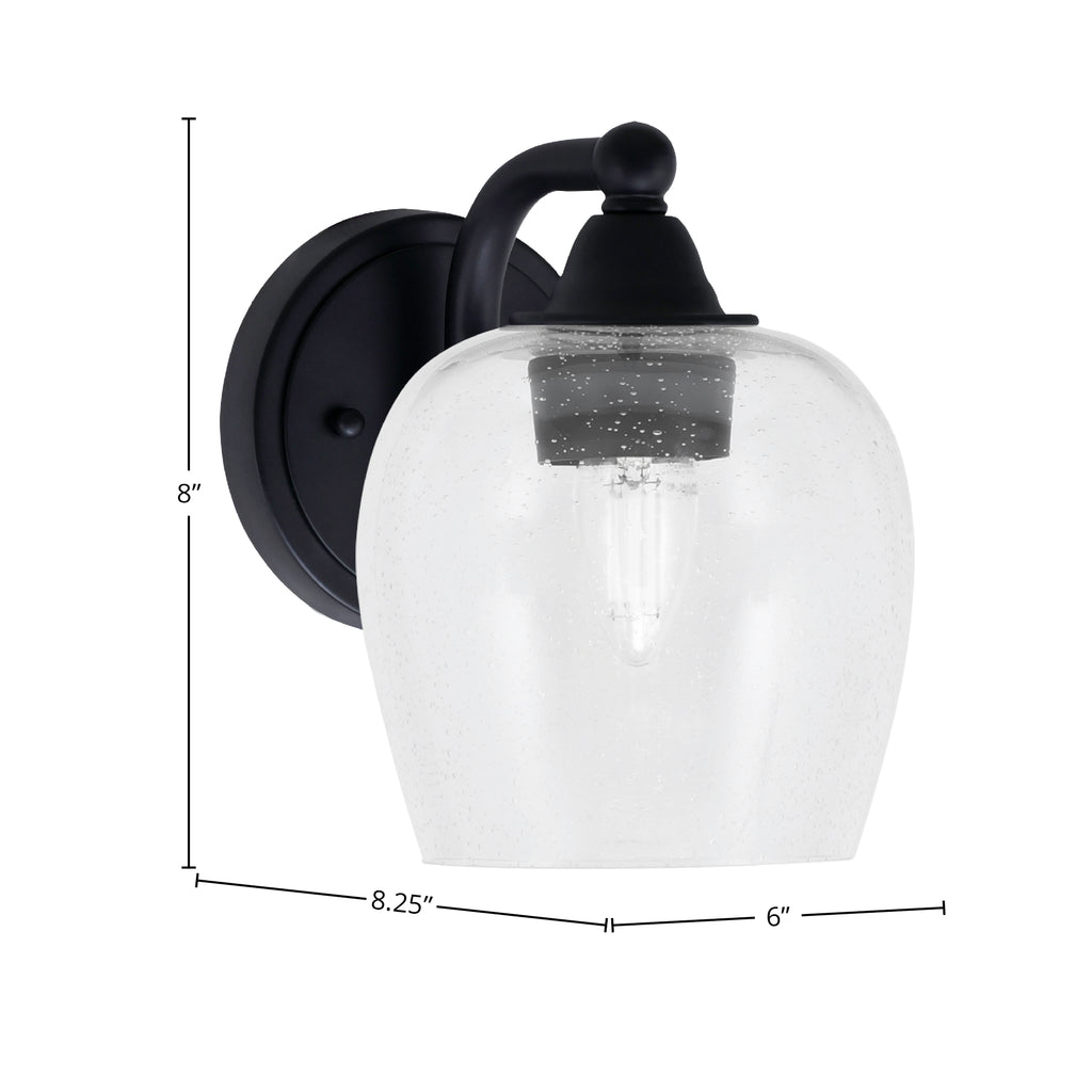 Paramount One Light Wall Sconce in Matte Black with 6" Clear Bubble Shade
