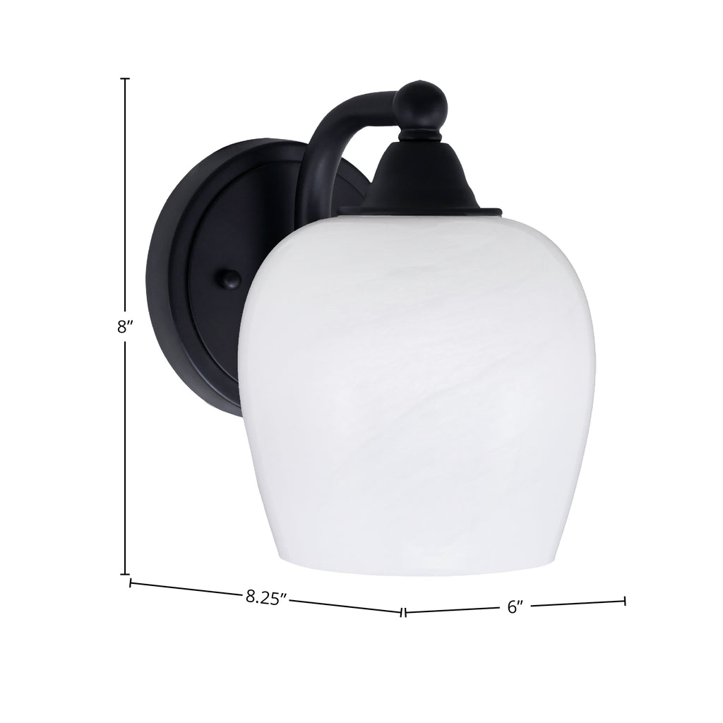 Paramount One Light Wall Sconce in Matte Black with 6" White Marble Shade