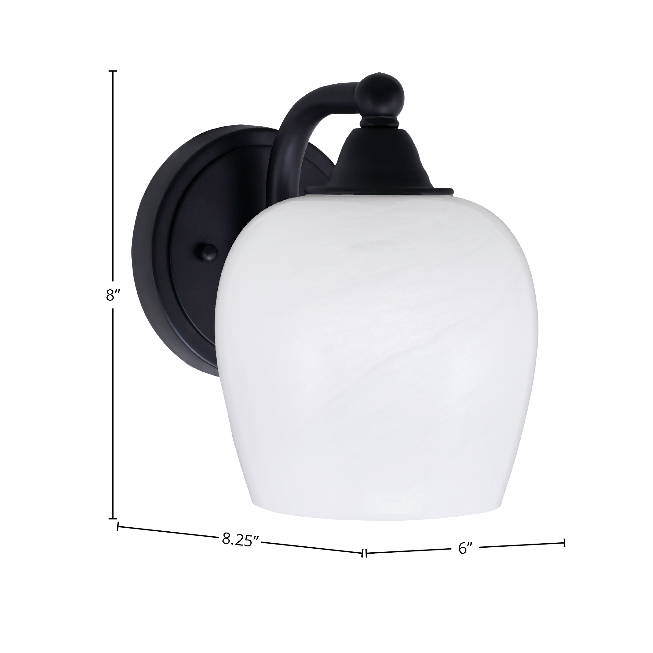 Paramount One Light Wall Sconce in Matte Black with 6" White Marble Shade