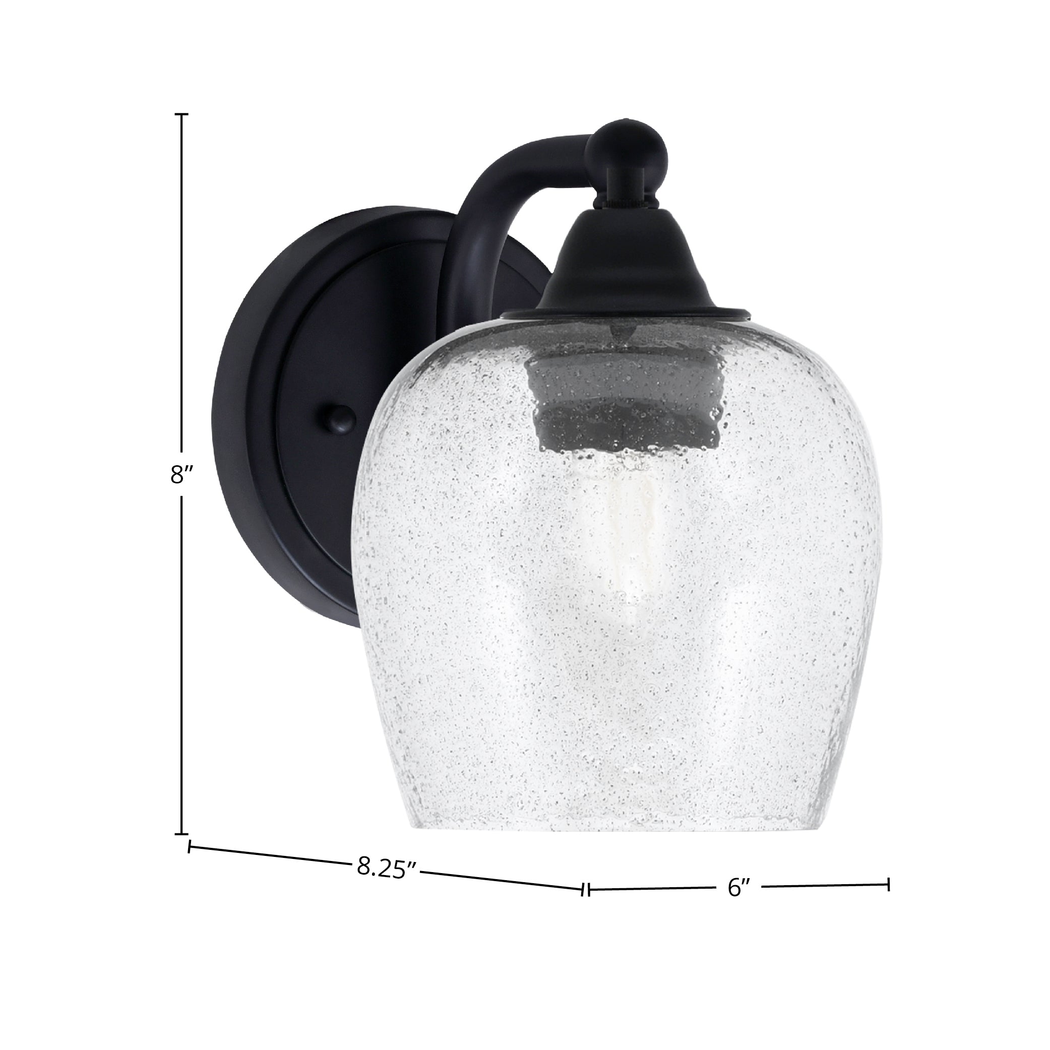 Paramount One Light Wall Sconce in Matte Black with 6" Smoke Bubble Shade