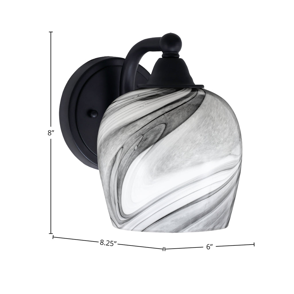 Paramount One Light Wall Sconce in Matte Black with 6" Onyx Swirl Shade