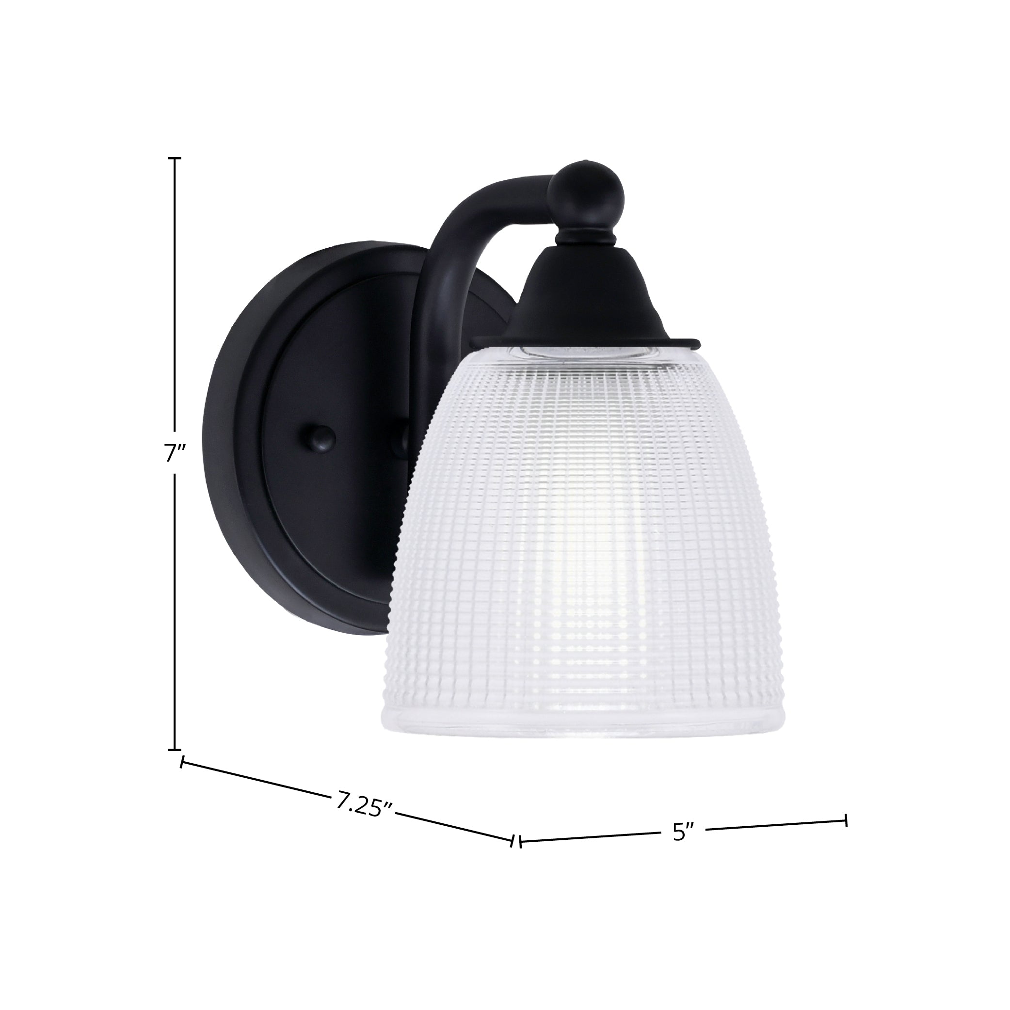 Paramount One Light Wall Sconce in Matte Black with 5" Clear Ribbed Shade