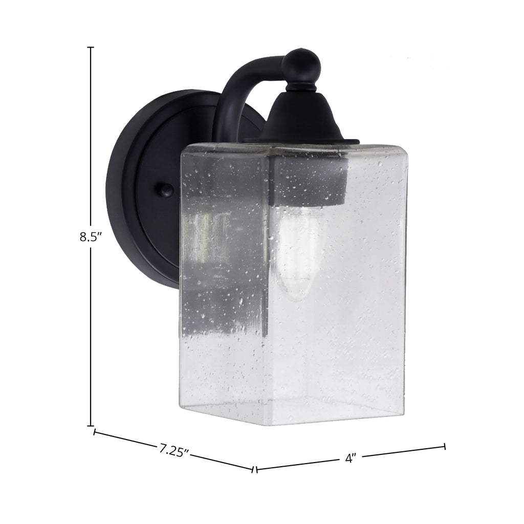 Paramount One Light Wall Sconce in Matte Black with 4" Square Clear Bubble Shade