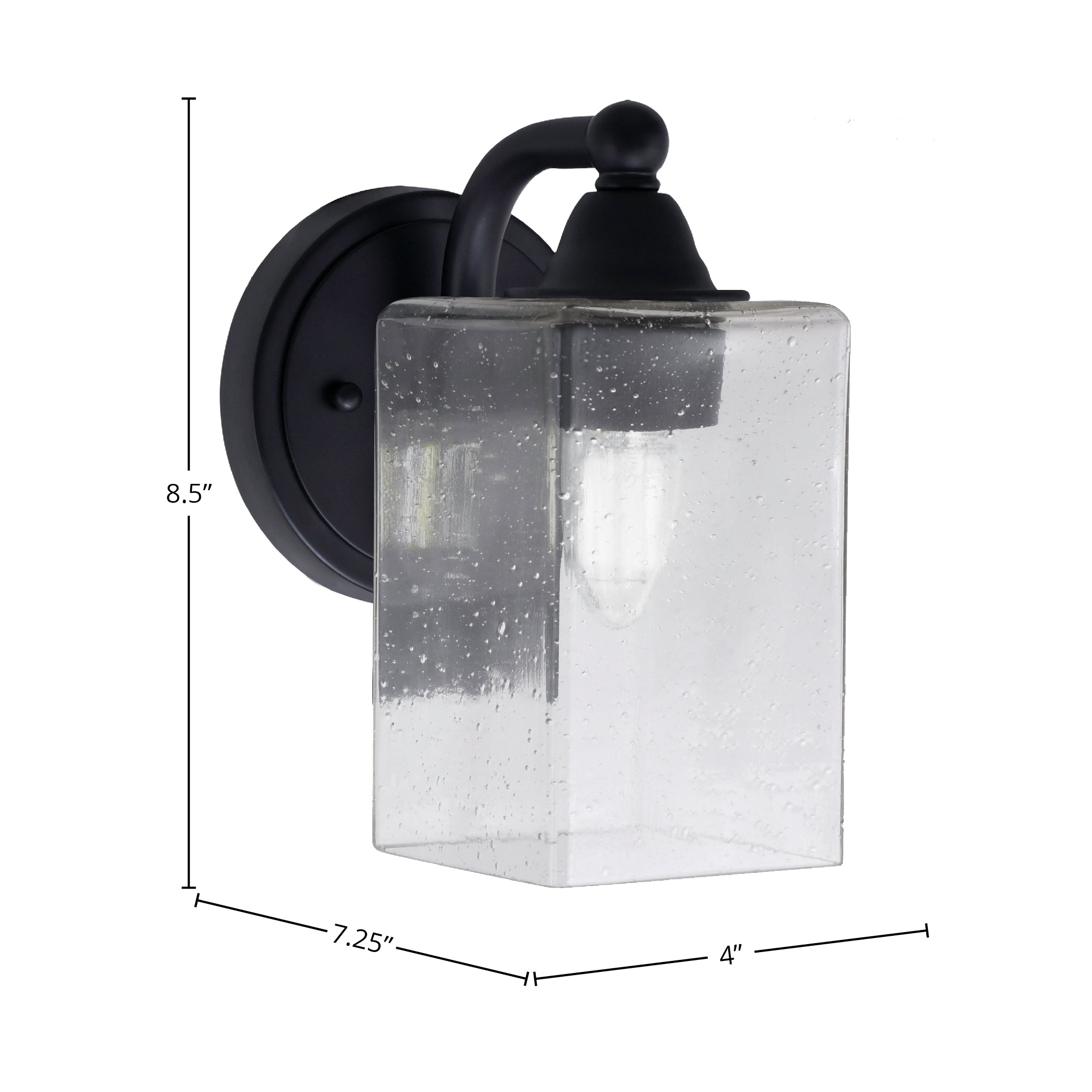 Paramount One Light Wall Sconce in Matte Black with 4" Square Clear Bubble Shade