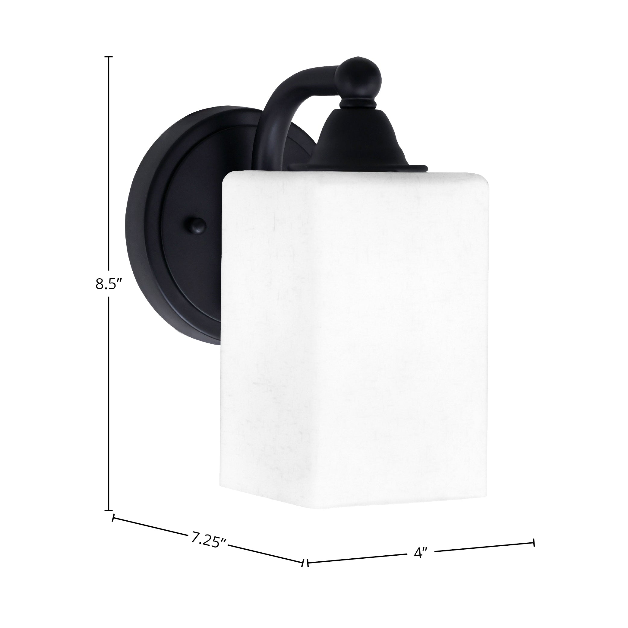 Paramount One Light Wall Sconce in Matte Black with 4" Square White Muslin Shade