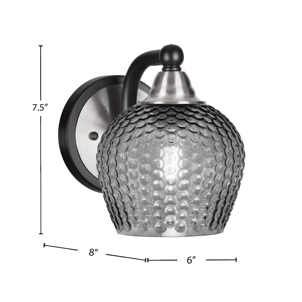 Paramount One Light Wall Sconce in Matte Black & Brushed Nickel with Smoke Textured Shade