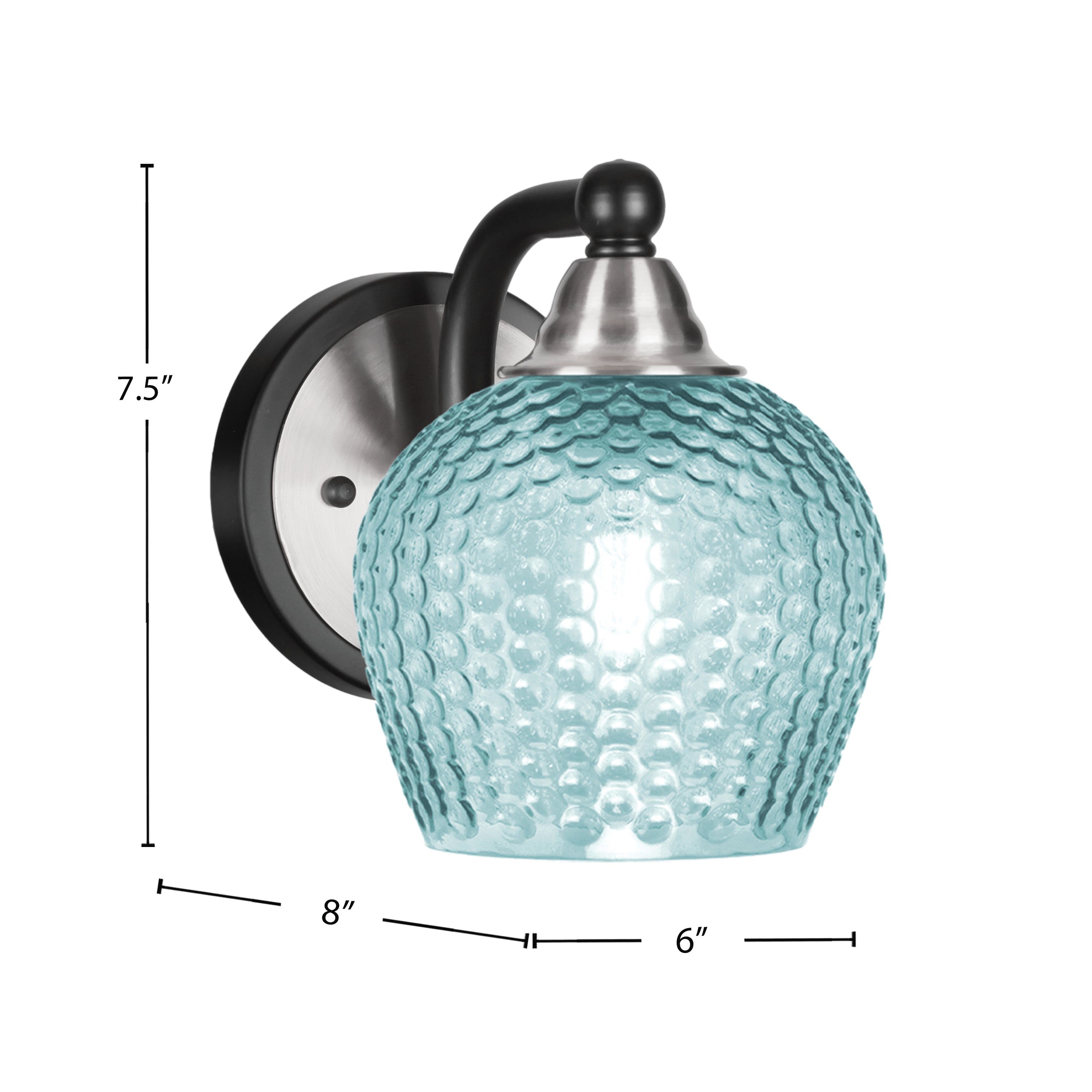Paramount One Light Wall Sconce in Matte Black & Brushed Nickel with Turquoise Textured Shade