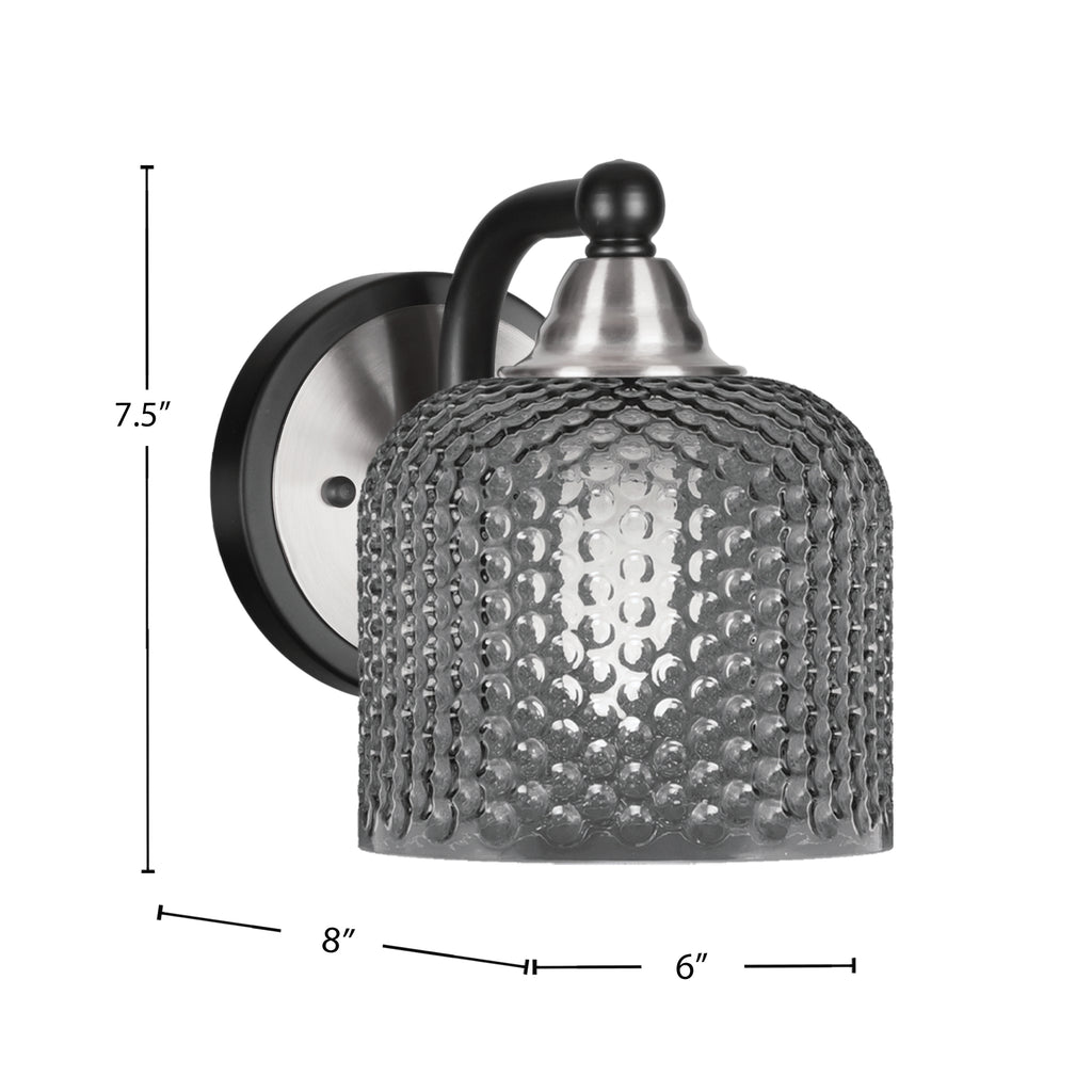 Paramount One Light Wall Sconce in Matte Black & Brushed Nickel with Smoke Textured Shade