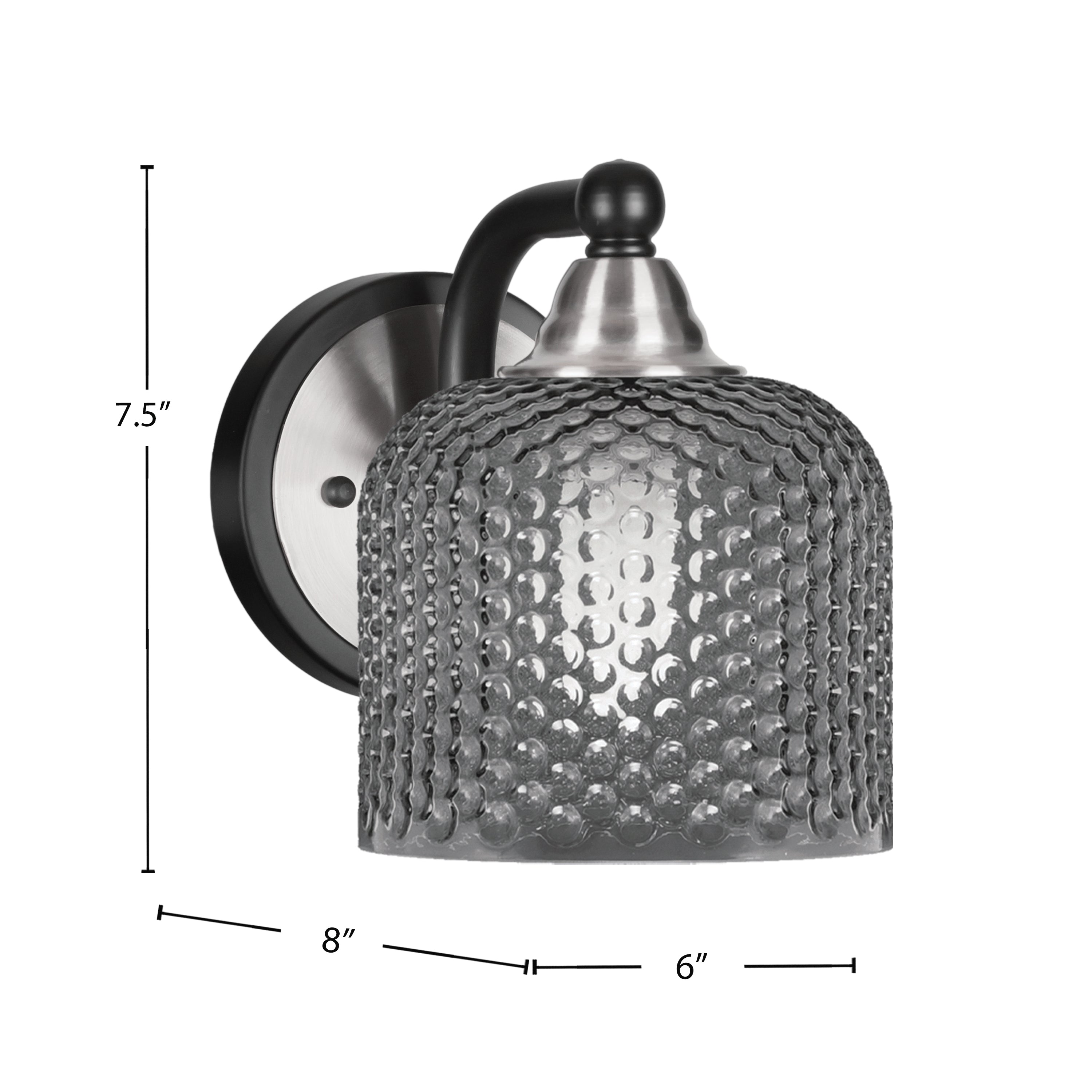 Paramount One Light Wall Sconce in Matte Black & Brushed Nickel with Smoke Textured Shade
