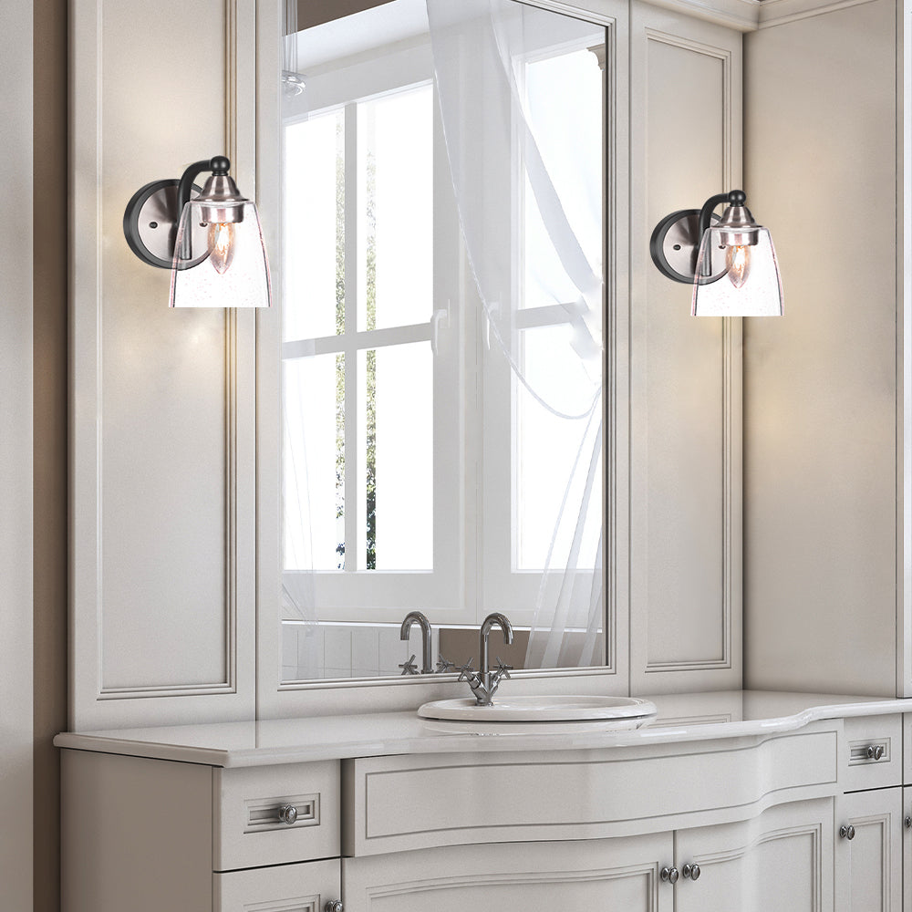 Paramount One Light Wall Sconce in Matte Black & Brushed Nickel with 4.5" Square Clear Bubble Shade