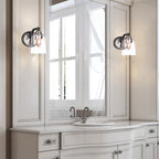 Paramount One Light Wall Sconce in Matte Black & Brushed Nickel with 4.5" Square Clear Bubble Shade