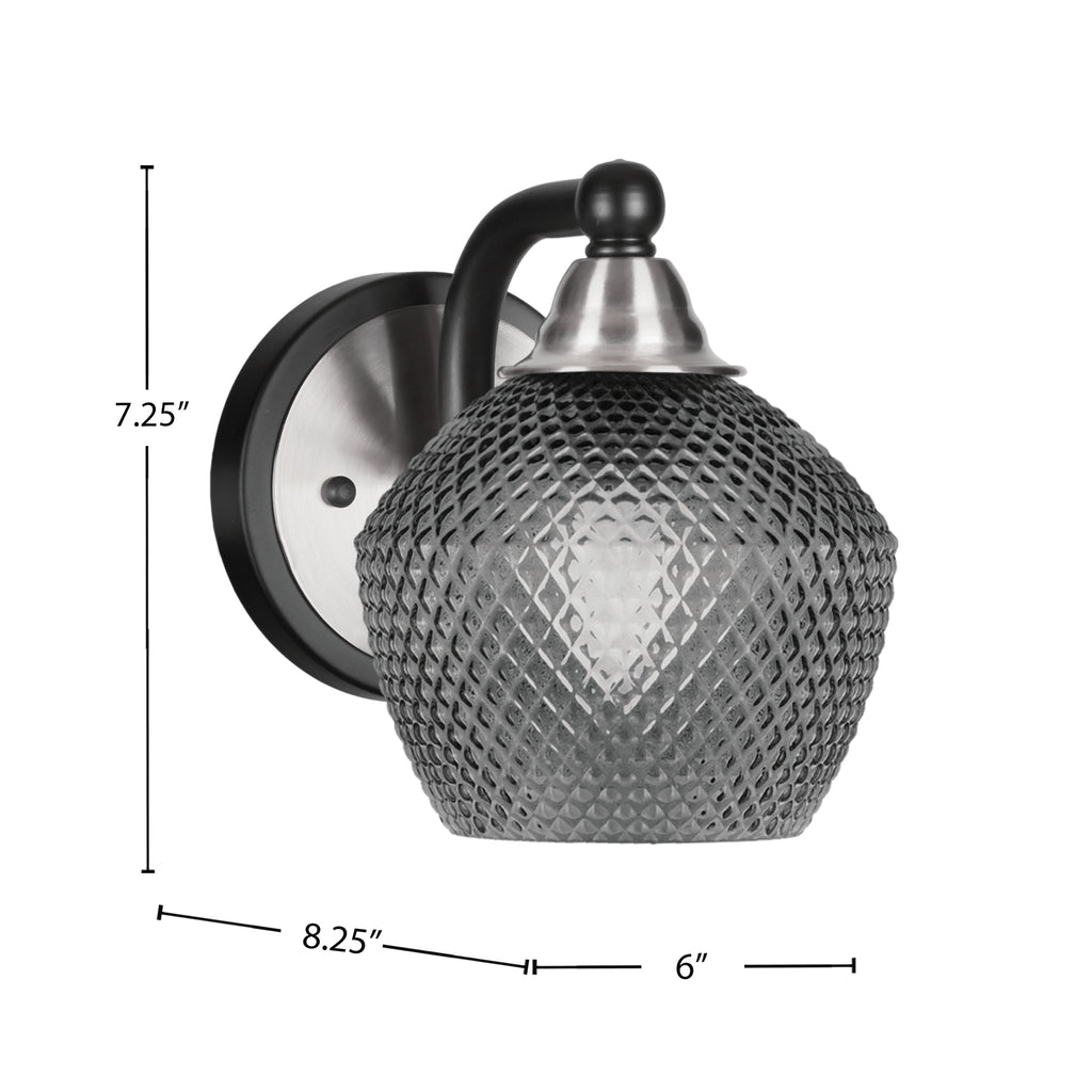 Paramount One Light Wall Sconce in Matte Black & Brushed Nickel with Smoke Textured Shade