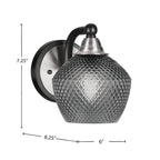 Paramount One Light Wall Sconce in Matte Black & Brushed Nickel with Smoke Textured Shade