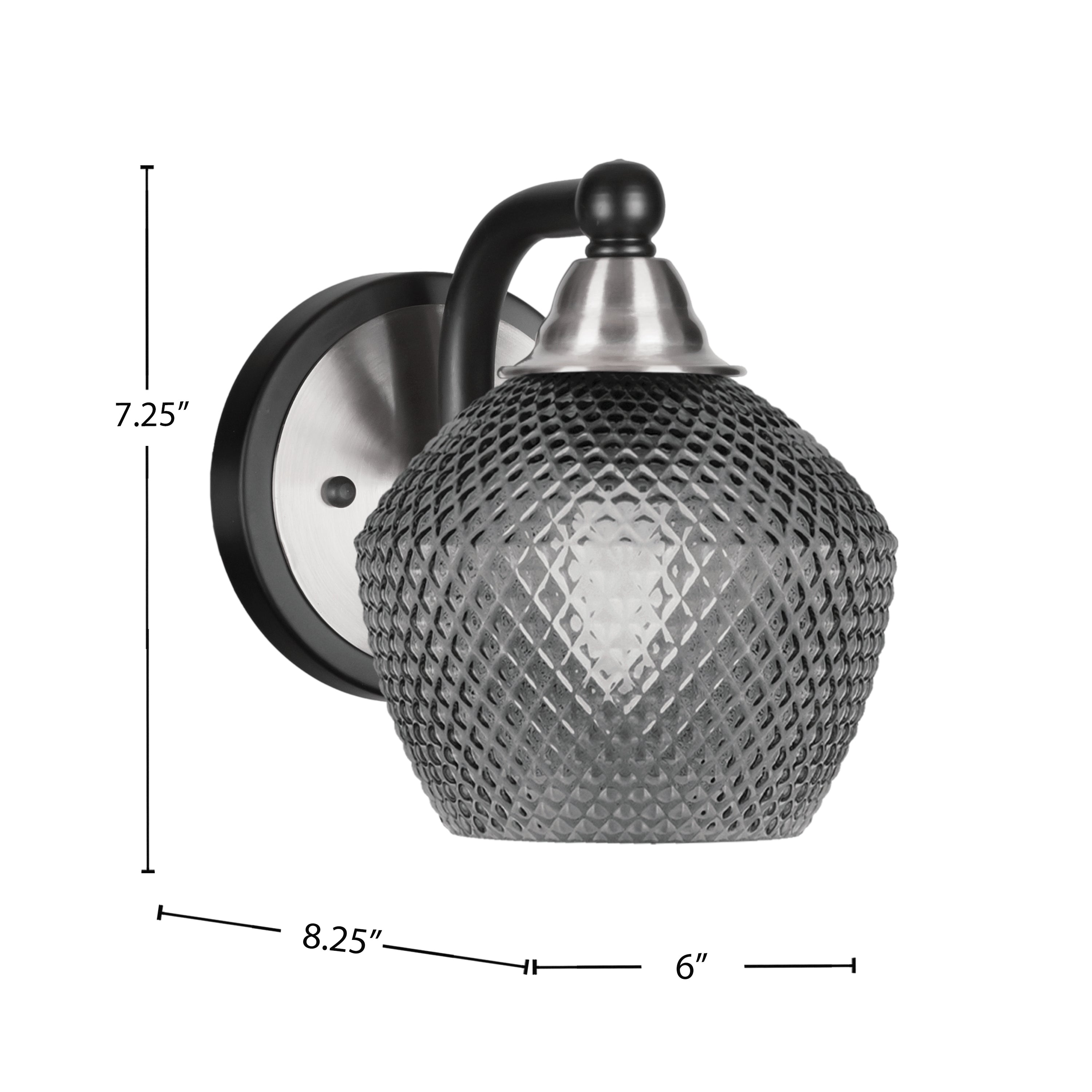 Paramount One Light Wall Sconce in Matte Black & Brushed Nickel with Smoke Textured Shade