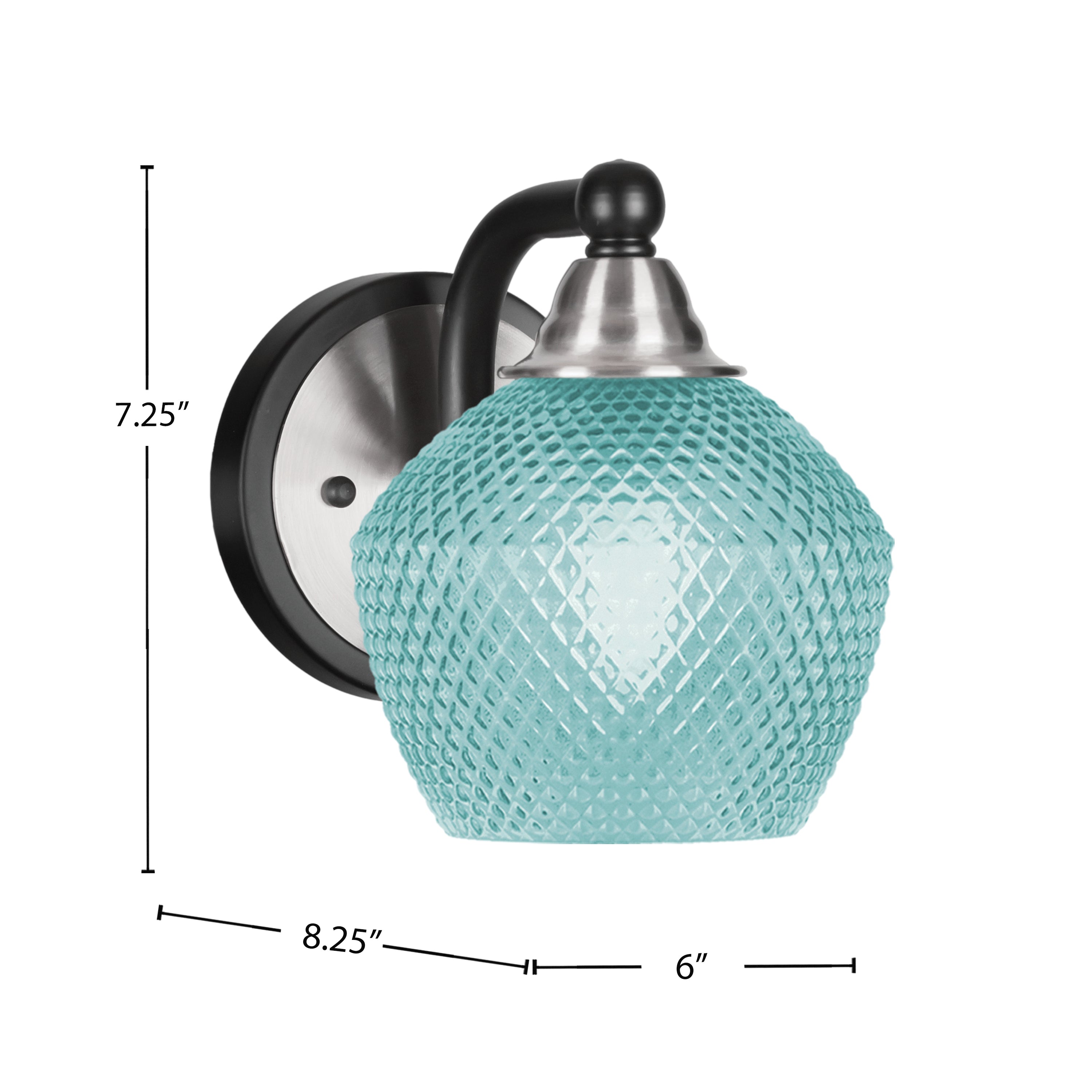 Paramount One Light Wall Sconce in Matte Black & Brushed Nickel with Turquoise Textured Shade