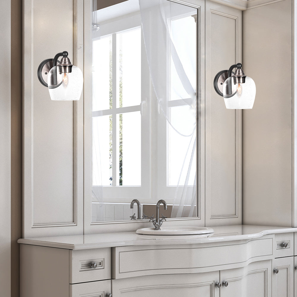 Paramount One Light Wall Sconce in Matte Black & Brushed Nickel with 6" Clear Bubble Shade