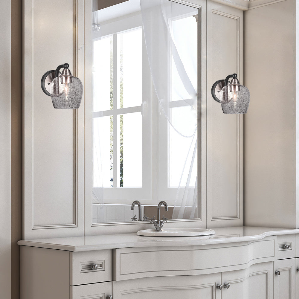 Paramount One Light Wall Sconce in Matte Black & Brushed Nickel with 6" Smoke Bubble Shade
