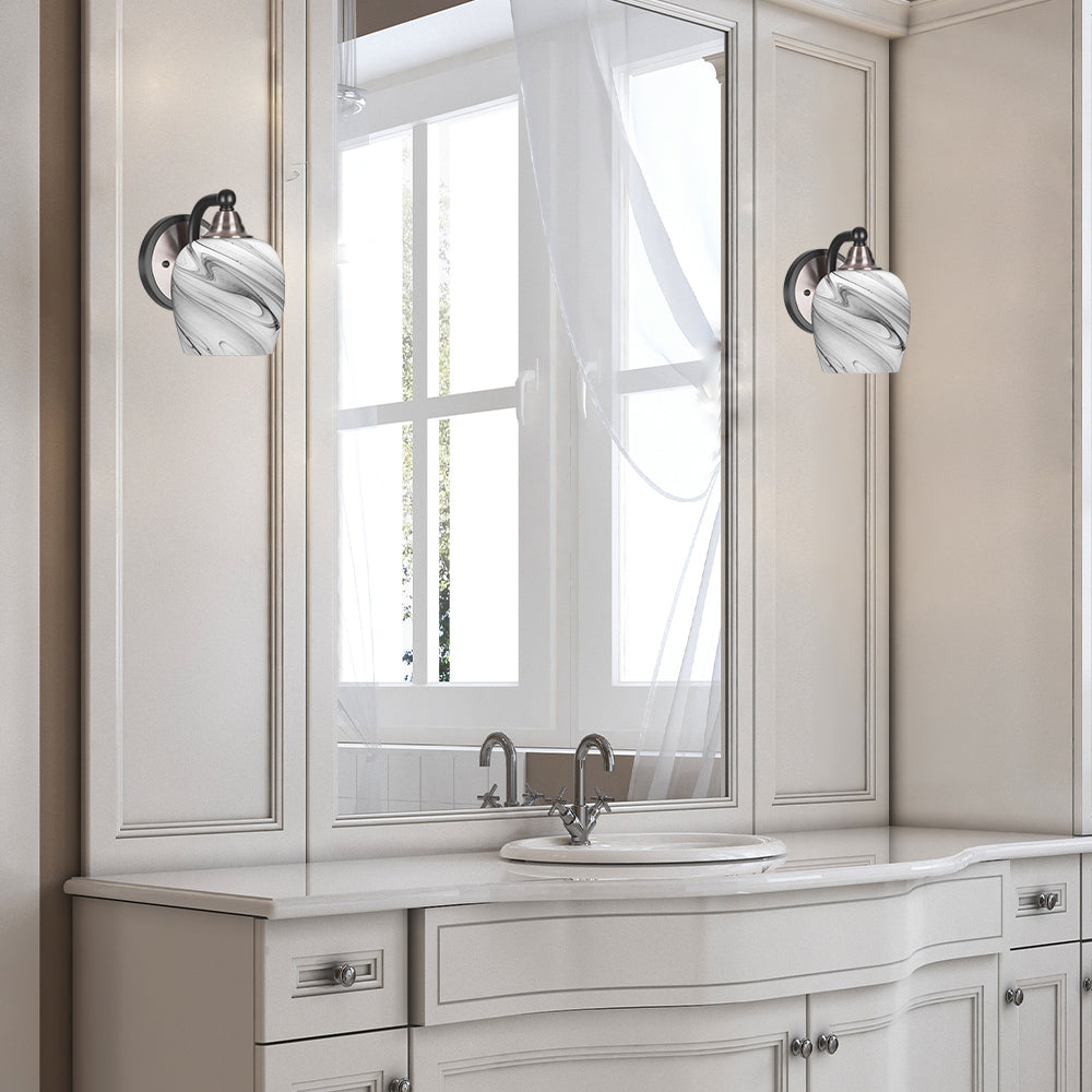 Paramount One Light Wall Sconce in Matte Black & Brushed Nickel with 6" Onyx Swirl Shade