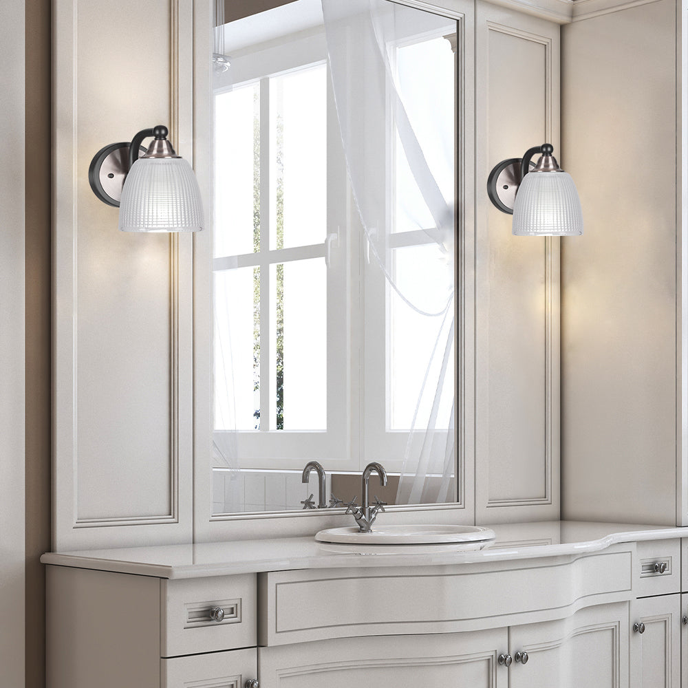 Paramount One Light Wall Sconce in Matte Black & Brushed Nickel with 5" Clear Ribbed Shade