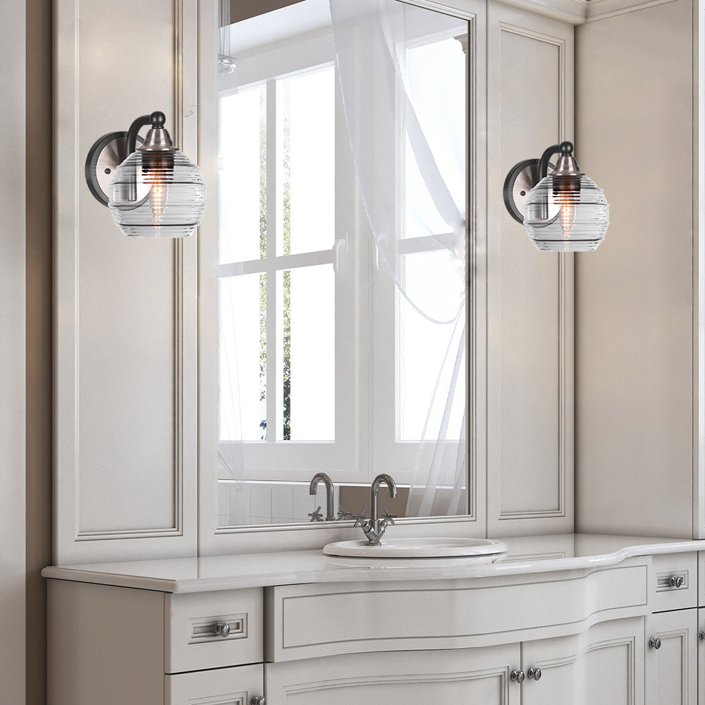 Paramount One Light Wall Sconce in Matte Black & Brushed Nickel with 6" Clear Ribbed Shade