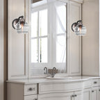 Paramount One Light Wall Sconce in Matte Black & Brushed Nickel with 6" Clear Ribbed Shade